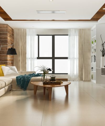 3d rendering loft luxury living room with bookshelf near bookshelf